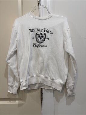 PINK Victoria's Secret White Crewneck Sweatshirt with Black Crest Graphic